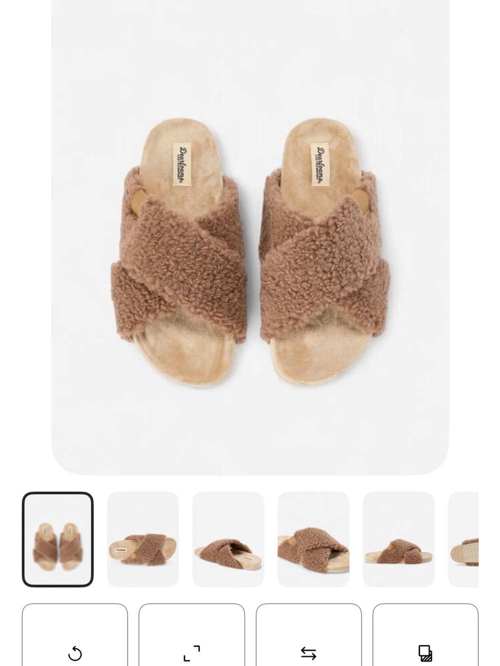 Faux-Shearling Crossband Slide Slippers - Brown